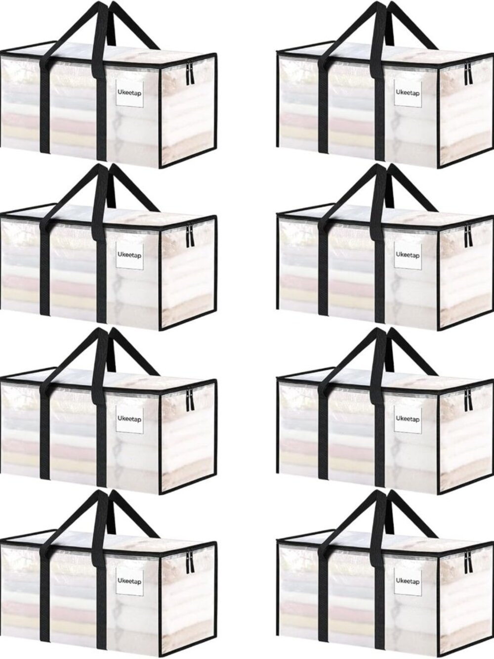 8 Extra Large Heavy Duty Clear Storage Bags with Lids & Zippers for Moving